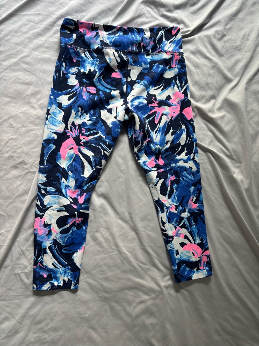 New Balance Girls' Capri Leggings in Navy, Blue & Pink Floral